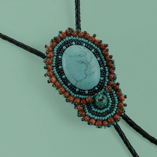 Rio Bravo - Native Beaded Bolo Tie in Earthy Blue & Brown