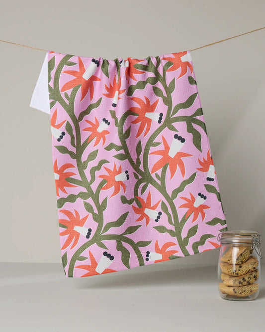 Graphic Flowers Tea Towel