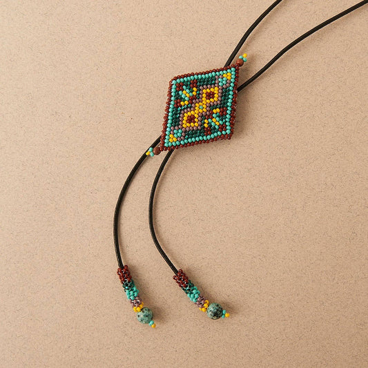 Diamond Spur - Vintage Beaded Bolo Tie in Blue Jasper