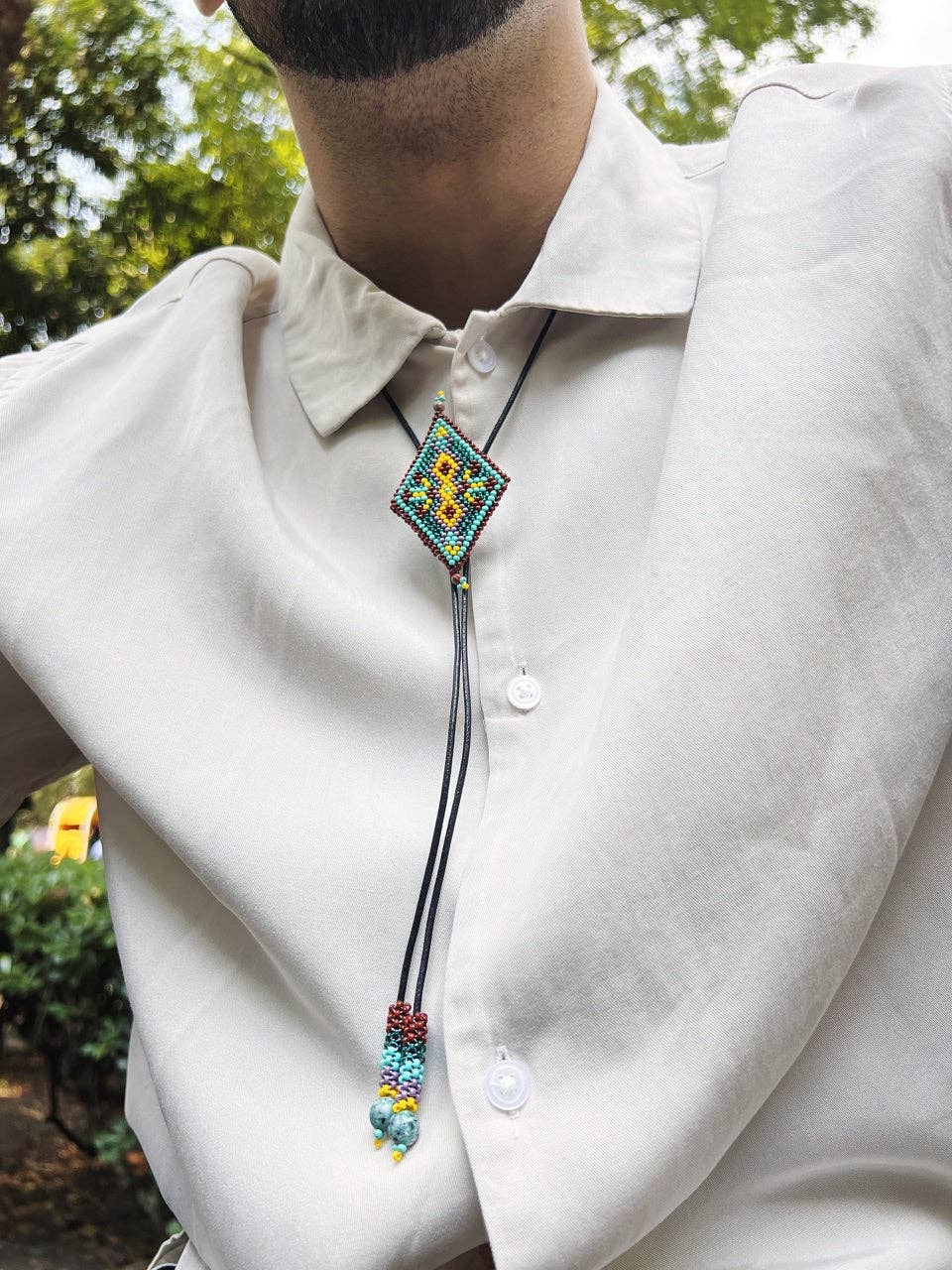 Diamond Spur - Vintage Beaded Bolo Tie in Blue Jasper