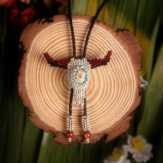 Longhorn - Beaded Bolo Tie with Western Cowboy Design