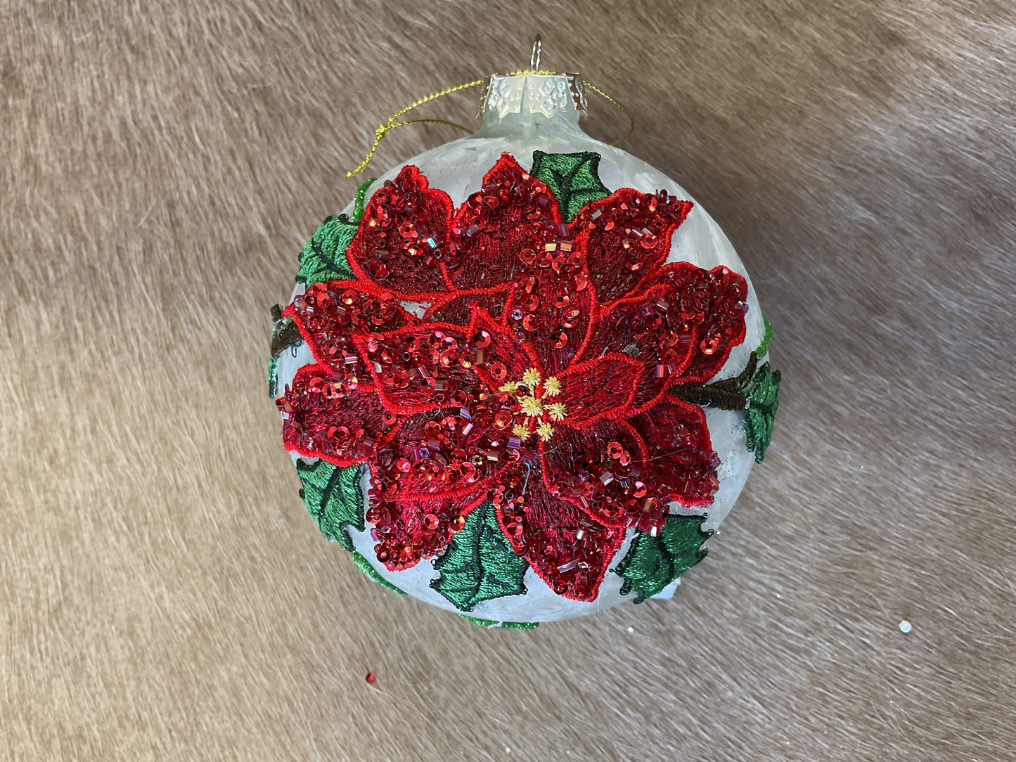 Glass Fabric Poinsettia Ball Ornament