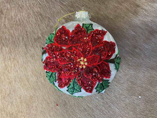 Glass Fabric Poinsettia Ball Ornament