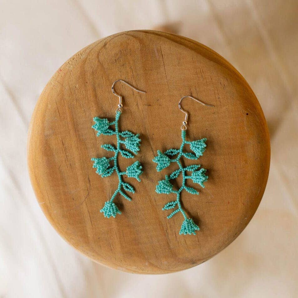 Dancing Peacocks – Native Beaded Earrings in Turquoise Bloom