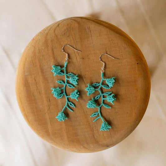 Dancing Peacocks – Native Beaded Earrings in Turquoise Bloom