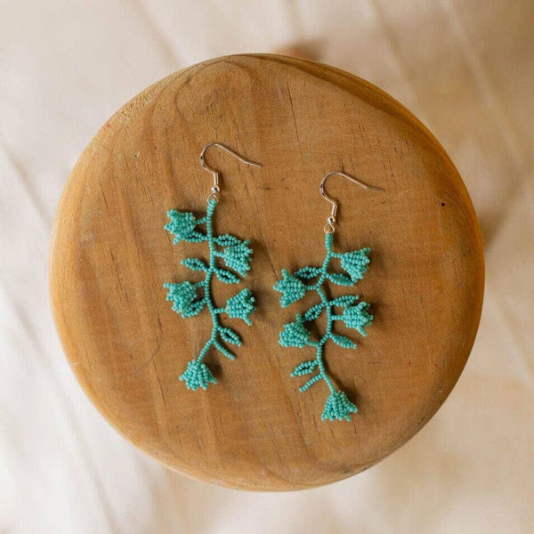 Dancing Peacocks – Native Beaded Earrings in Turquoise Bloom