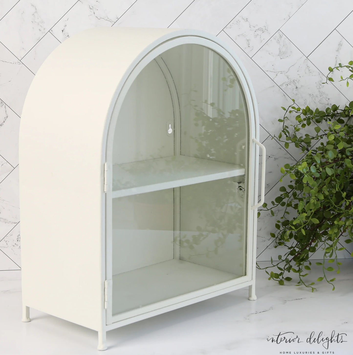 Textured Metal Cabinet with Glass Door