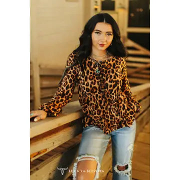 Leopard Front Tie Blouse